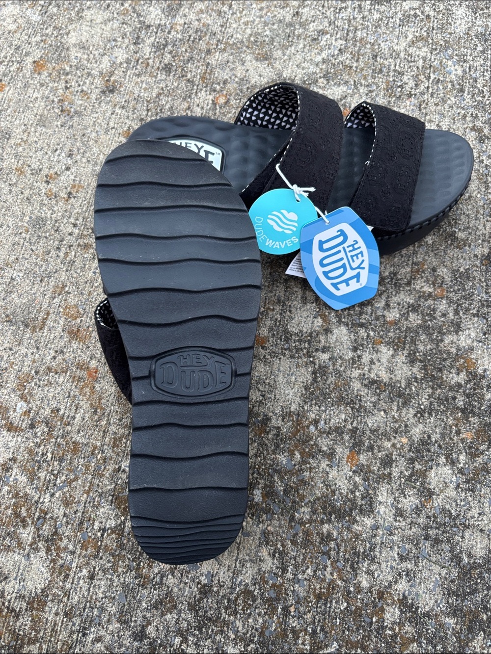 Hey Dude  Black Double-Strap Slide Sandals with Lace Detail Ladies NWT - Picture 8 of 10